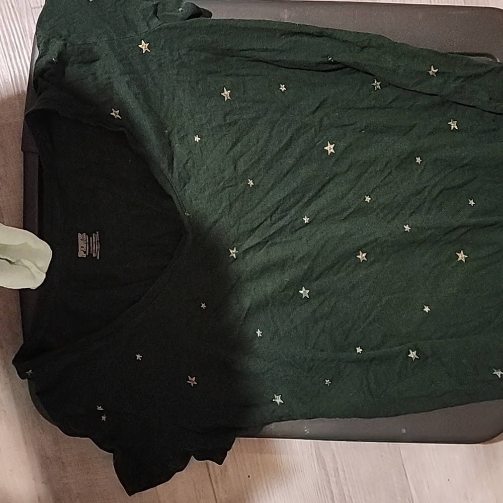 PINK V-Neck in Forest Green with Gold Stars